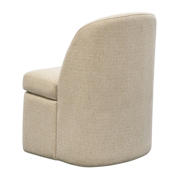 English Elm Dining Chair Upholstered in Textured Taupe Fabric with Casters and Tailored Piping B035P408394