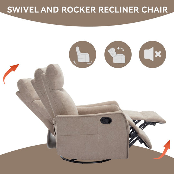 English Elm Heat Massage Rocker Recliner with Swivel Base and Vibrating Nodes for Living Room W1803P251886