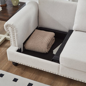 English Elm 59.5" Modern Classic Loveseat Sofa with Storage, Solid Wood Frame, Coil Springs & Removable Covers Beige W1097S00169