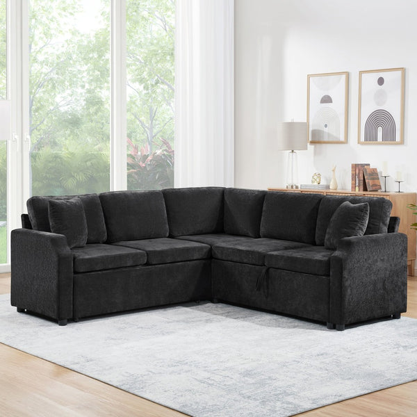English Elm Sectional L-Shaped Sofa Bed With Storage & Guest Sleeper - Modern Chenille Upholstered Comfort N719S002070B-GIGA
