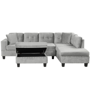 English Elm 105" Modern Velvet Sectional Sofa with Storage Ottoman, Reversible Chaise, Cup Holders & Pillows Gray N719S000580E