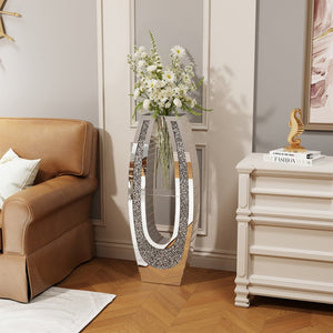 English Elm 35.82"u-shaped Tall Glass Floor Vase with Crystal Diamond Mosaic Silver Mirror Finish W3836P379832