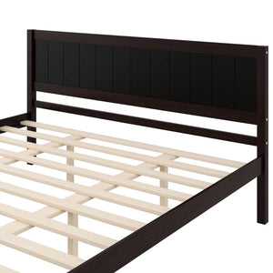 English Elm Platform King Bed Solid Pine Panel Headboard Wood Slat Base Modern Bedroom Frame Espresso N709P425341P