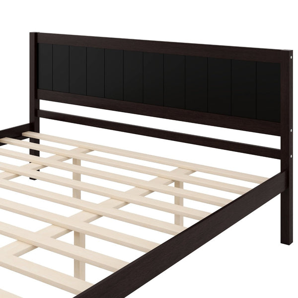 English Elm Platform King Bed Solid Pine Panel Headboard Wood Slat Base Modern Bedroom Frame Espresso N709P425341P