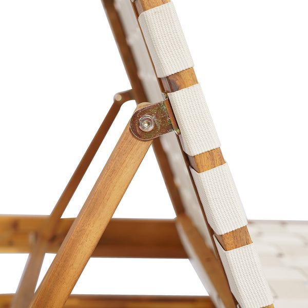 English Elm Christopher Knight Home® - Outdoor Rope Chaise Lounge with Acacia Wood Frame and Adjustable 4-Position Recline for Patio Comfort Teak,White 84.84 L x 29.13 W x 5.78 H N776P288556W