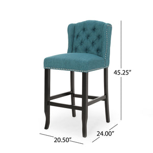 English Elm Christopher Knight Home® - Vienna Tufted Wingback Counter Stools Set of 2 — Button-Tufted Fabric, Nailhead Trim, Rubberwood Frame Teal 64856.00T