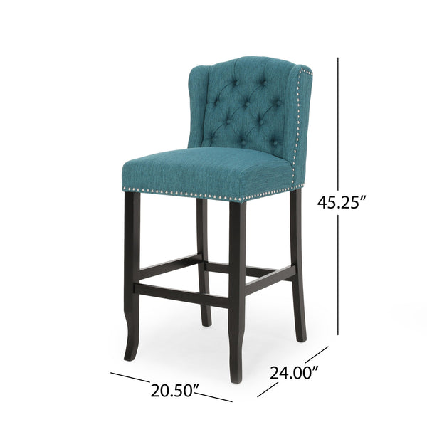 English Elm Christopher Knight Home® - Vienna Tufted Wingback Counter Stools Set of 2 — Button-Tufted Fabric, Nailhead Trim, Rubberwood Frame Teal 64856.00T