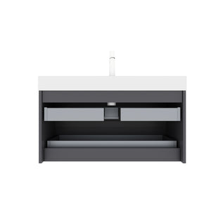 English Elm VENO 36" Floating Bathroom Vanity with Integrated Solid Surface Basin, Plywood Gray Striped Drawers W2615S00041