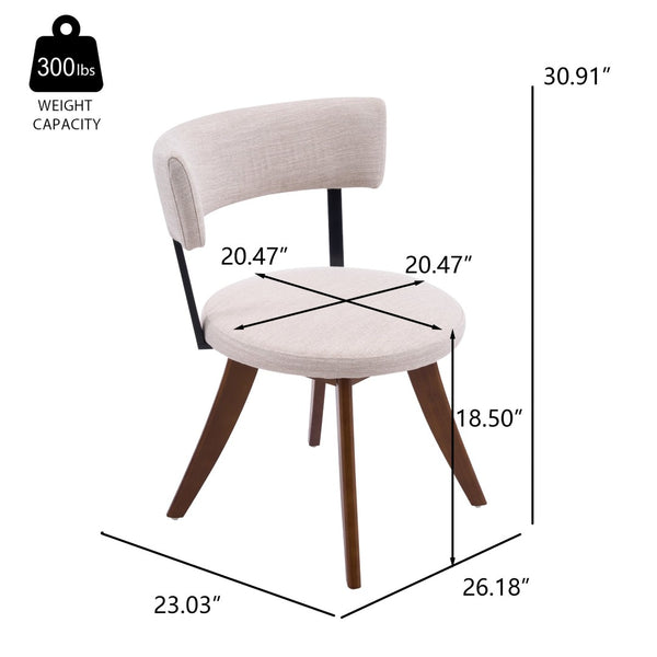 English Elm Modern Beige Fabric Dining Chairs Walnut Rubberwood Base Curved Back Set of 2 N768P391169W