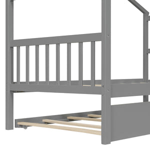English Elm Twin House Bed Solid Pine Cottage Frame with Pull Out Trundle for Kids Bedroom Gray N708P309238E