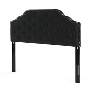 English Elm Tufted Queen Headboard with Nailhead Trim Solid Wood Frame and Adjustable Metal Legs Black 57877.00NVLTBLK