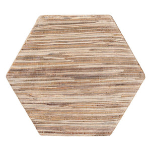 English Elm Bohemian Grasscloth Wrapped Hourglass Side Table with Sculptural Hexagonal Top B2750P467822