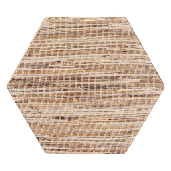 English Elm Bohemian Grasscloth Wrapped Hourglass Side Table with Sculptural Hexagonal Top B2750P467822