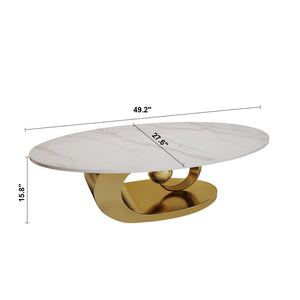 English Elm Modern Sculptural Faux Marble Coffee Table with Fish Belly White Top and Geometric Stainless Base, Leveling Feet W3136S00008