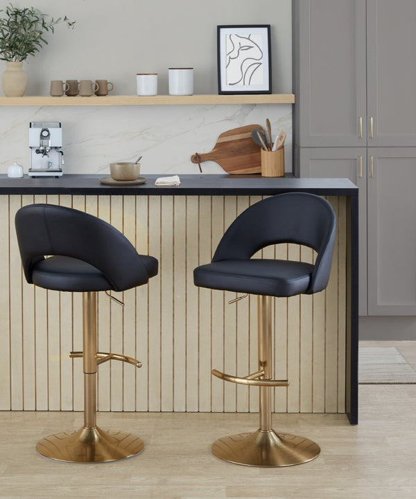 English Elm Adjustable Swivel Barstools Set of 2 Fabric Seat Black Metal Base Kitchen Counter Black B202S02007