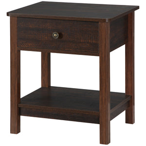 English Elm HOMCOM Farmhouse End Table with Drawer and Open Shelf for Small Spaces Sturdy MDF Accent Table Bronze W2225P249997