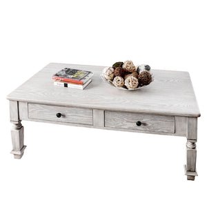 English Elm Transitional Round Coffee Table with Wire-Brushed Frame, Button-Tufted Padded Seat and Open Shelf, Rustic Finish Antique White 55 L x 31 W x 9 H B2741P362573