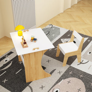 English Elm Kids Multifunctional Table Set with Chair, Convertible MDF Top for Study Drawing Play, White Natural Finish W808P293817