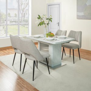 English Elm 47.24"-63"Modern Rectangle Dining Table with Extendable Top, Printed Marble Look, Sturdy Steel Base & Storage White W757P331962