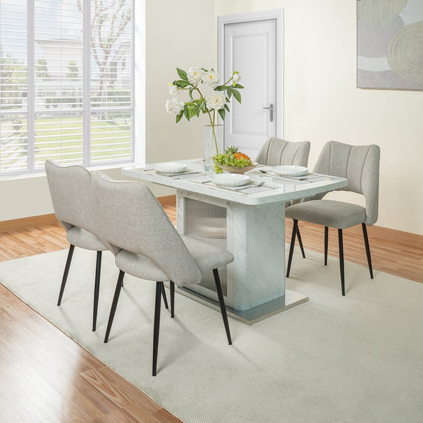 English Elm 47.24"-63"Modern Rectangle Dining Table with Extendable Top, Printed Marble Look, Sturdy Steel Base & Storage White W757P331962