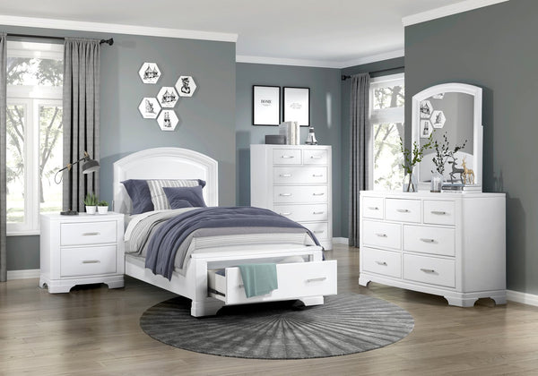 English Elm White Hudson Nightstand with Two Drawers, Sleek Transitional White Finish & Chrome Bars, 26"H B011P363266