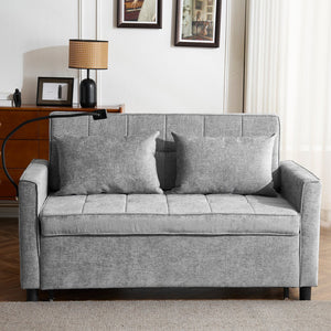 English Elm 56.9" Loveseat Sofa Bed with Chenille Upholstery, USB Ports, Phone Holder, Side Pockets, Reclining Backrest Grey N719P208853E