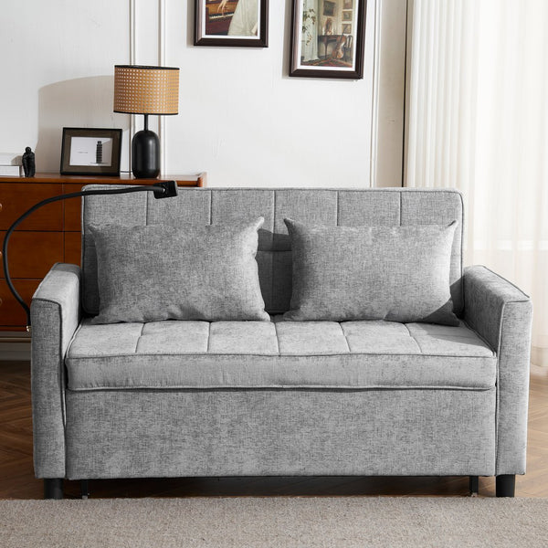 English Elm 56.9" Loveseat Sofa Bed with Chenille Upholstery, USB Ports, Phone Holder, Side Pockets, Reclining Backrest Grey N719P208853E