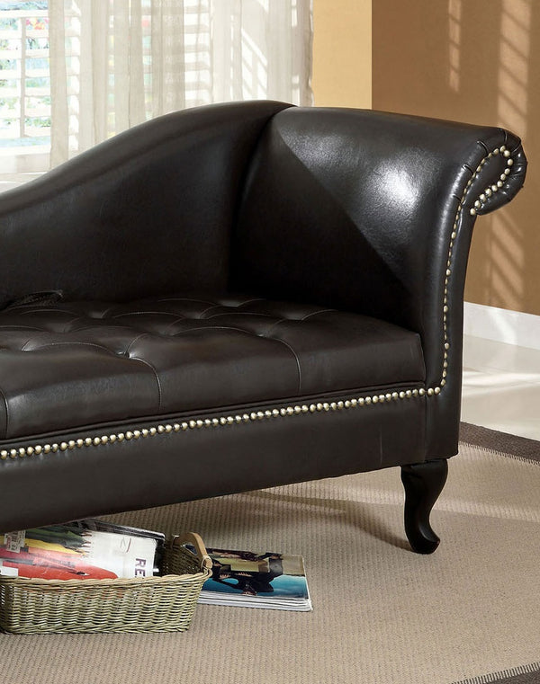 English Elm Black Curved Transitional Bench with Rolled Arm Button-Tufted Padded Seat Nailhead Trim 62"W B2741P343798
