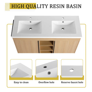 English Elm 48" Freestanding Bathroom Vanity With Resin Double Sink, Soft-Close Doors & Open Storage For Modern Style W999S00479