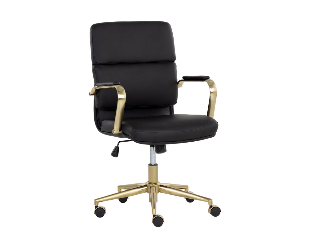 Sunpan Kleo Modern Office Chair with Gold Stainless Steel Frame and Luxurious Faux Leather for Comfort Onyx