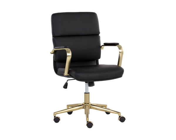Sunpan Kleo Modern Office Chair with Gold Stainless Steel Frame and Luxurious Faux Leather for Comfort Onyx