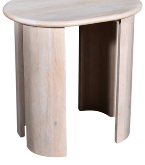 English Elm Rustic Oval Side Table in Oak Mango Wood Finish with Double Pedestal, Durable 24"L x18"W x24"H Accent B2741P286093