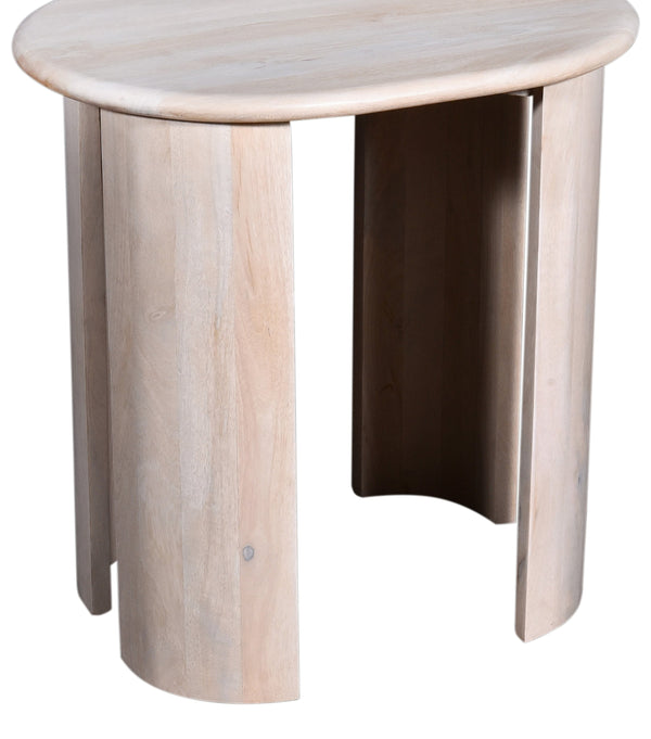 English Elm Rustic Oval Side Table in Oak Mango Wood Finish with Double Pedestal, Durable 24"L x18"W x24"H Accent B2741P286093