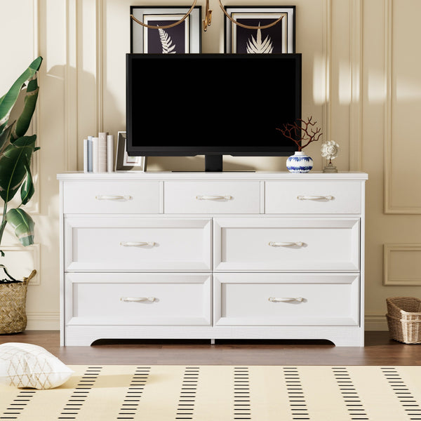 English Elm Modern Sleek 3-Drawer Chest with Antique Gold Knobs, Waterproof MDF, Anti-Tip Safety, Spacious Organizer White W1668P182252