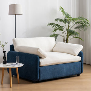 English Elm 50*43" Oversized Chenille Armchair Deep Lounge Seat Modern Minimalist Living Room Chair Blue+Cream N723S5042C