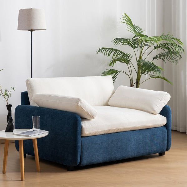 English Elm 50*43" Oversized Chenille Armchair Deep Lounge Seat Modern Minimalist Living Room Chair Blue+Cream N723S5042C