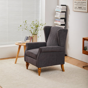 English Elm Coffee Table & Armchair Set with Vintage Roman Column Legs, Breathable Fabric, Solid Rubberwood Craftsmanship Antique Dark Grey W2989P339879