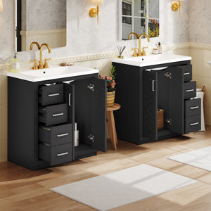 English Elm 60'' Bathroom Vanity Set With Ceramic Sink - Solid Wood Frame, Soft-Close Drawers & Ample Storage N710SS00001B