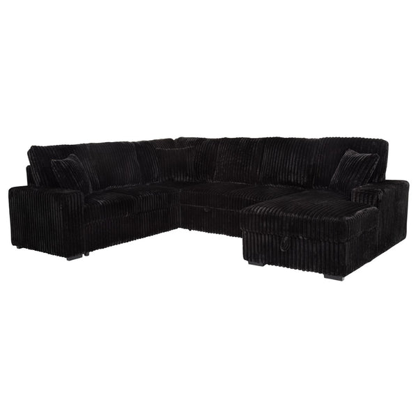 English Elm Thurston Corduroy Sectional Sofa with Hidden Chaise Storage and Pop-up Sleeper Black B062S01484