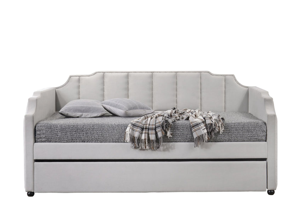 English Elm Peridot Dove Gray Velvet Daybed with Roll-Out Twin Trundle, Tufted Arched Back, Nailhead Trim B2726S00325