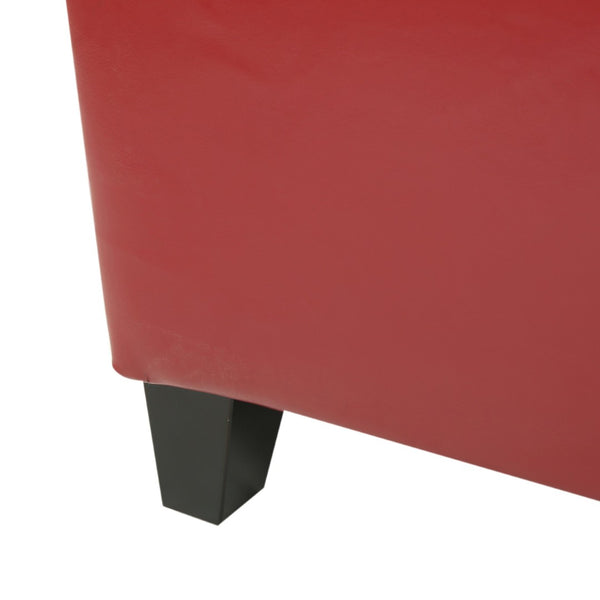 English Elm Upholstered Pu Leather Storage Ottoman with Solid Wood Legs Hinged Lid Bench Seat Red N757P414088R