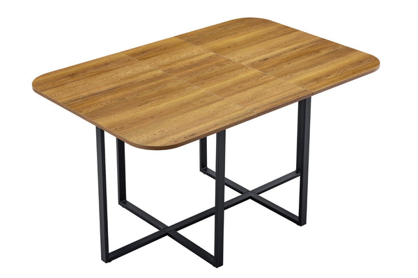 English Elm Modern Dual-surface Dining Table Mdf Marble and Grain Top with Powder-coated Metal Frame Black,Wood W3875P372888