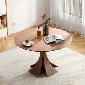 English Elm 47.24'' Round Modern MDF Dining Table for 4-8 Guests — Durable Eco-Friendly Top, Easy Assemble Walnut W876S00287