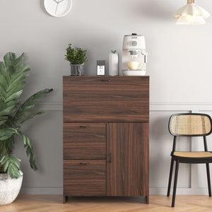 English Elm Desk Walnut Fold-Up Cabinet with Drawer & Shelves — Space-Saving Desk for Home Office Dorms, 31.5" W409P171382