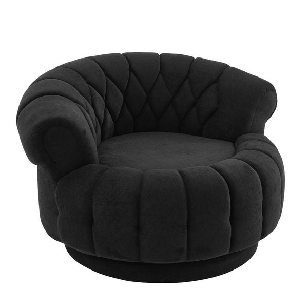 English Elm Swivel Barrel Accent Chair Chenille Tufted Round Club Seat for Living Room Lounge Black N719S002280B