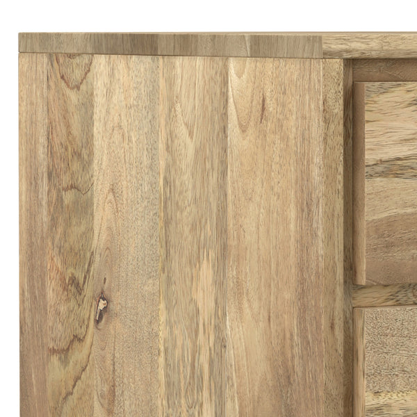 English Elm Lowry Natural Side Table - Handcrafted Mango Wood & Metal, 2 Drawers + Open Shelf, Modern Industrial Style B136P203466