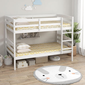 English Elm DFW Pine Bunk Bed Twin Over Twin with 11.8" Underbed Storage, Detachable Frames, High Guardrails, White W2301S00002