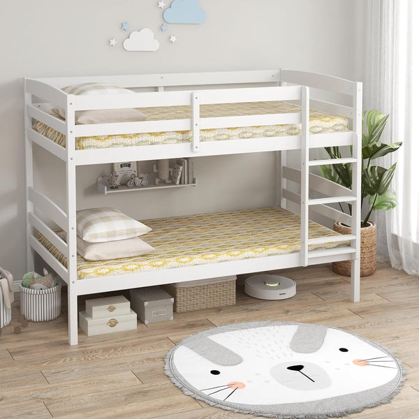 English Elm DFW Pine Bunk Bed Twin Over Twin with 11.8" Underbed Storage, Detachable Frames, High Guardrails, White W2301S00002