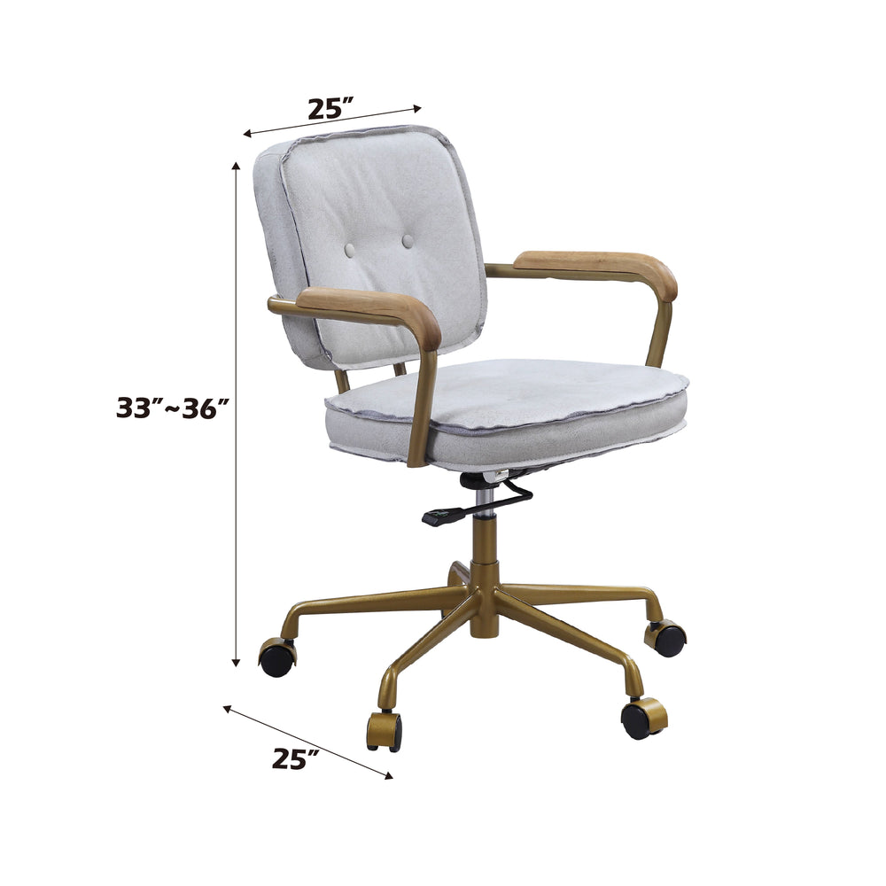 English Elm Siecross Vintage White Top Grain Leather Office Chair with 360° Swivel, Plush 3" Cushion, Casters B2726P255341