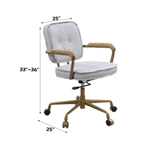 English Elm Siecross Vintage White Top Grain Leather Office Chair with 360° Swivel, Plush 3" Cushion, Casters B2726P255341